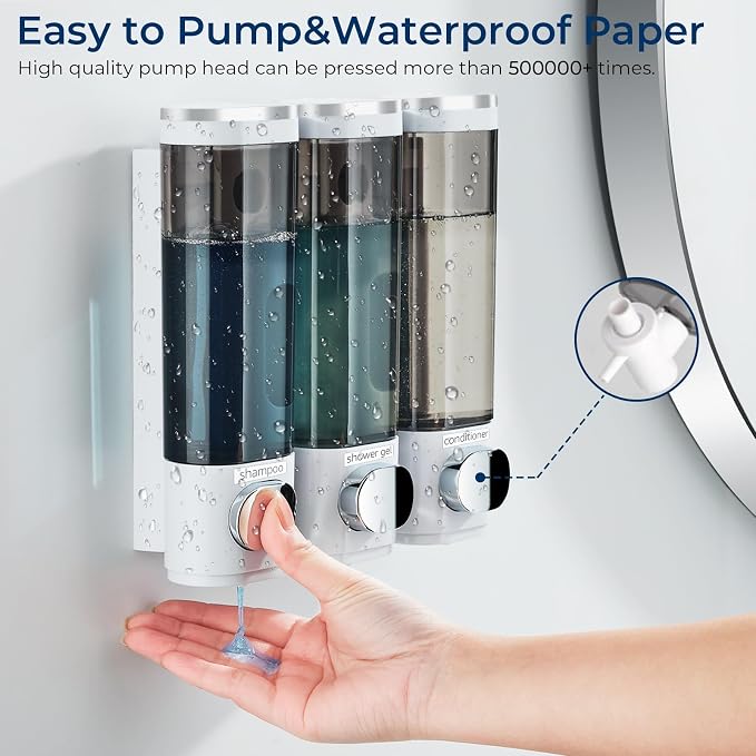 Shampoo and Conditioner Dispenser, Pollock Shower Soap Dispenser 3 Chamber No - Image 3