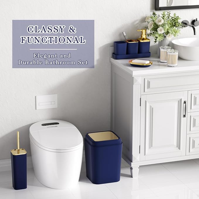 Navy Blue Bathroom Accessories Set, Soap Dispenser, Soap Dish, Toothbrush - Image 3
