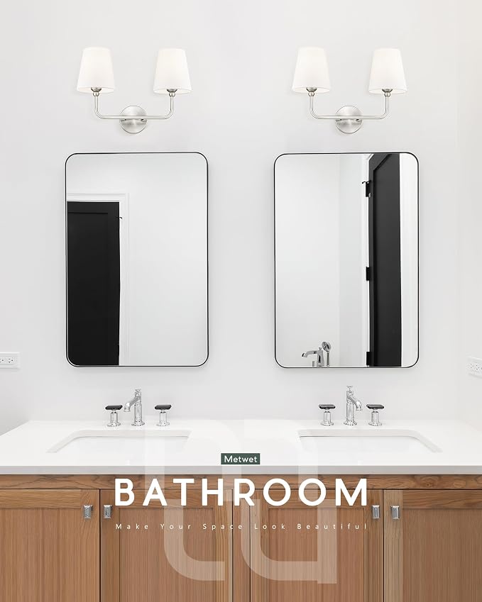 2-Light Bathroom Light Fixtures, Brushed Nickel Vanity Lights, Double Wall - Image 4