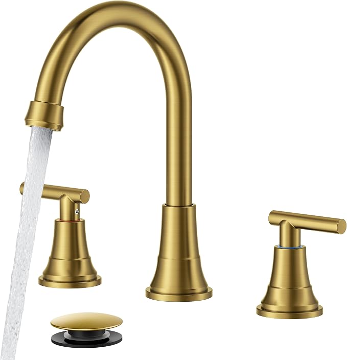FORIOUS Gold Bathroom facuet 3 Hole, 8 inch Brushed Gold Bathroom Sink Faucet by FORIOUS