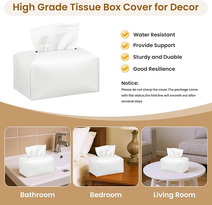 Long Tissue Box Cover, PU Leather Tissue Holder Rectangle, Facial Paper - Image 2