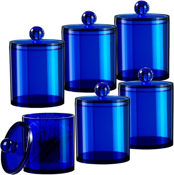 SheeChung 6-Pack Blue Acrylic Apothecary Jars - 12oz & 10oz Qtip Holder Set - by SheeChung