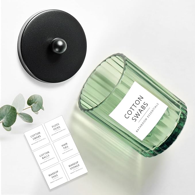 Amolliar Sage Green Glass Apothecary Jar, Qtip Holder Dispenser - Image 2