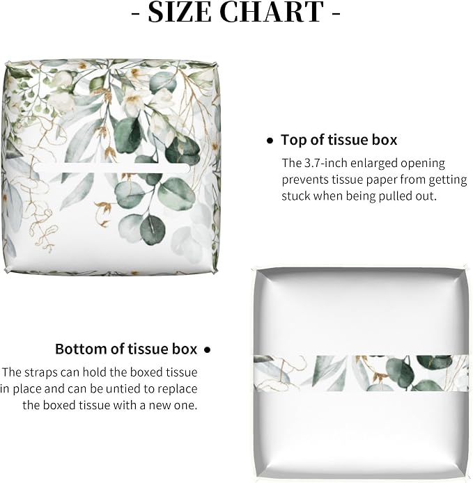 Eucalyptus Leaves and Flowers Tissue Box Cover Square, Watercolor Green Leaves - Image 5