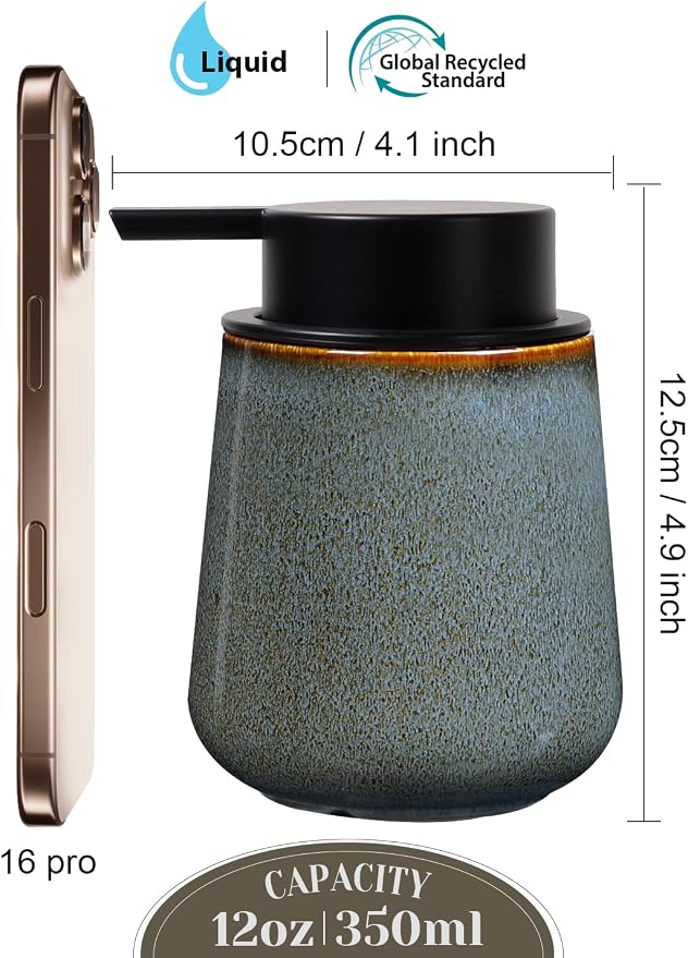 INGOFIN Ceramic Lotion Dispenser - 12 oz Refillable Hand Soap Dispenser Bathroom - Image 2