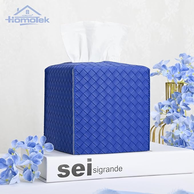 HOMOTEK 2 Pack Tissue Box Cover, Square PU Leather Tissue Holder, Decorative - Image 6