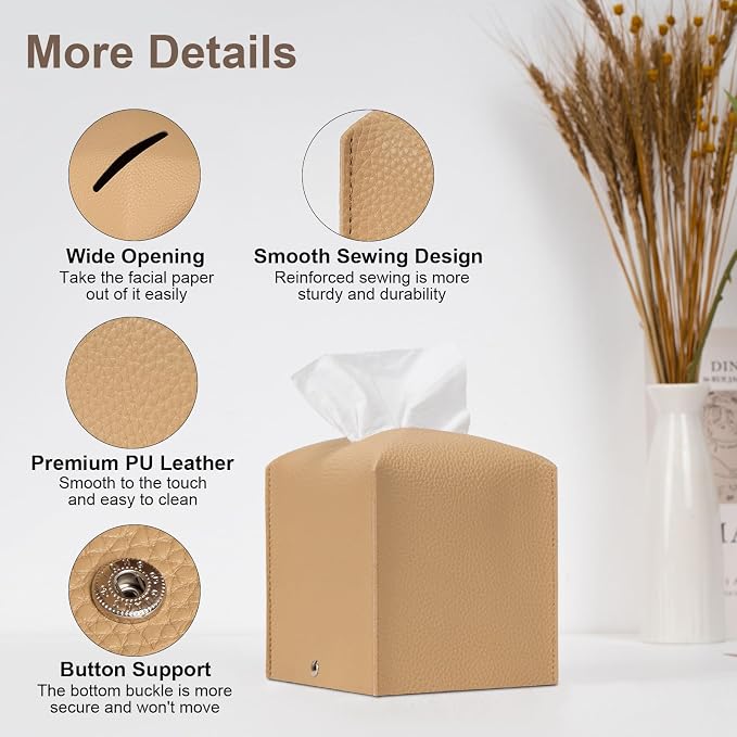 Aisoso 2 Pcs Square Cream Tissue Box Cover PU Leather Decorative Tissue - Image 3