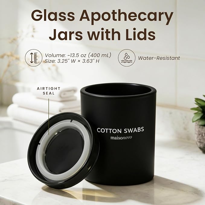 MaisoNovo Qtip Holder Bathroom Set – Airtight Glass Qtip Holder - Image 2