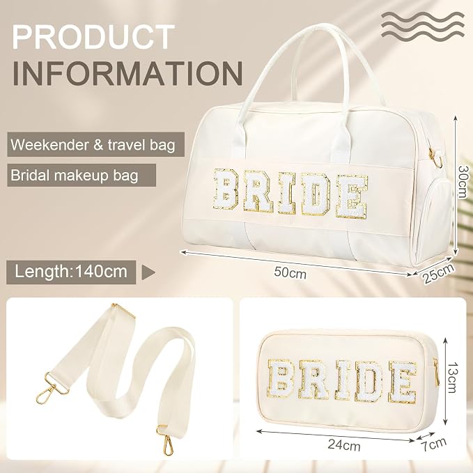 2 Pcs Wedding Weekender Bag Bride Groom Duffle Bag Chenille Letter Patch Travel - Image 2
