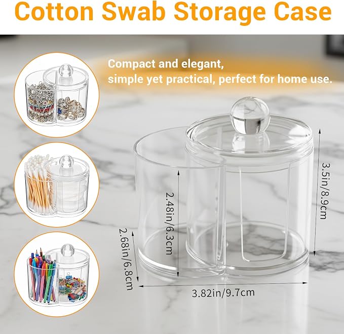Yolev Qtip Holder with Dual Compartments Clear Cotton Round Holder Plastic - Image 3