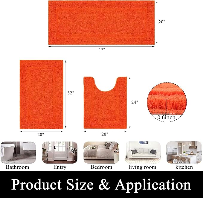 SHACOS Orange Fall Bathroom Rugs Sets 3 Piece, Soft Fluffy Water Absorbent - Image 3