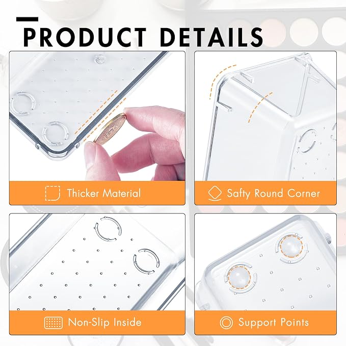 HOUSE DAY Desk Drawer Organizer Bins 6 PCS, 9*6*2" Clear Drawer Organizers - Image 5