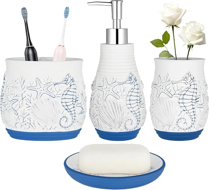 Beach Theme Bathroom Accessory Sets 4PCs Bathroom Set Complete Embossed by Unknown