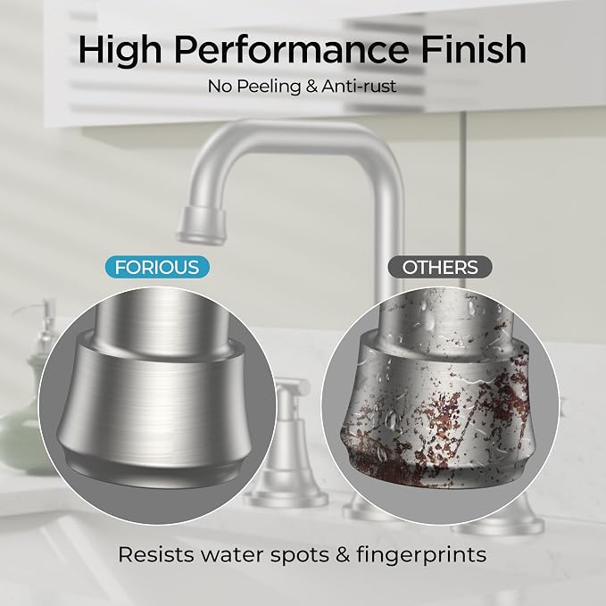 FORIOUS Brushed Nickel Bathroom Faucet 3 Hole - Image 4