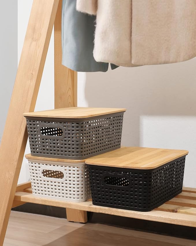 AREYZIN Storage Bins with Bamboo Lids Set of 6 Lidded Storage Container Plastic - Image 4