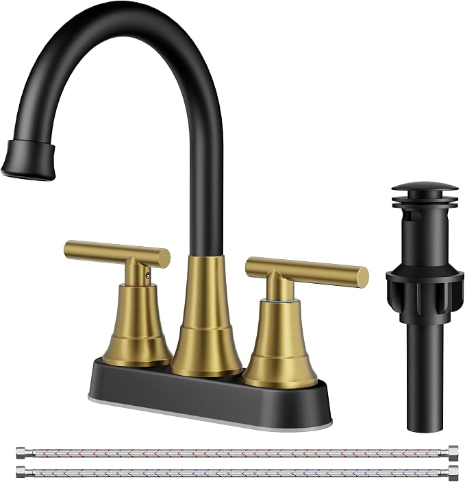FORIOUS Black and Gold Bathroom Faucets, 4 Inch Centerset Bathroom Sink Faucet by FORIOUS