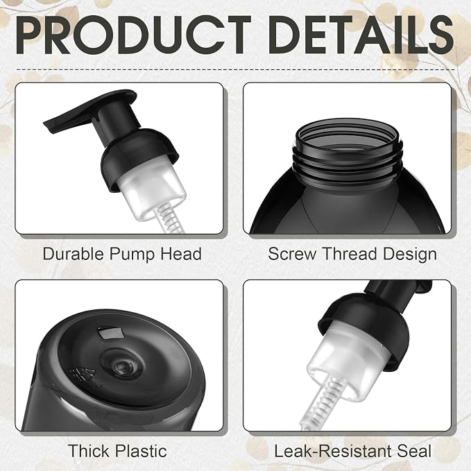 Uiifan 16 Pcs 17 oz Black Foaming Soap Dispenser Refillable Foam Pump Bottle - Image 3