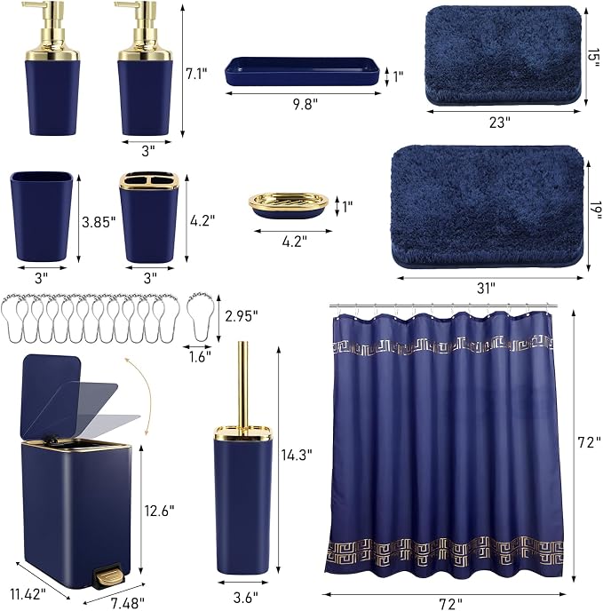 Bathroom Sets with Shower Curtain and Rugs Bathroom Accessories Set Navy Blue - Image 5