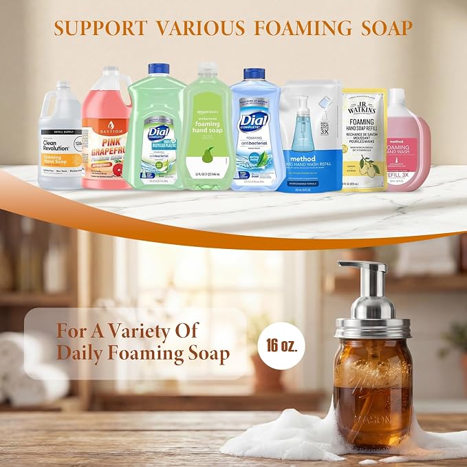 Amolliar Plastic Mason Jar Foaming Soap Dispenser Pump Lid, 16oz Foam Soap - Image 5