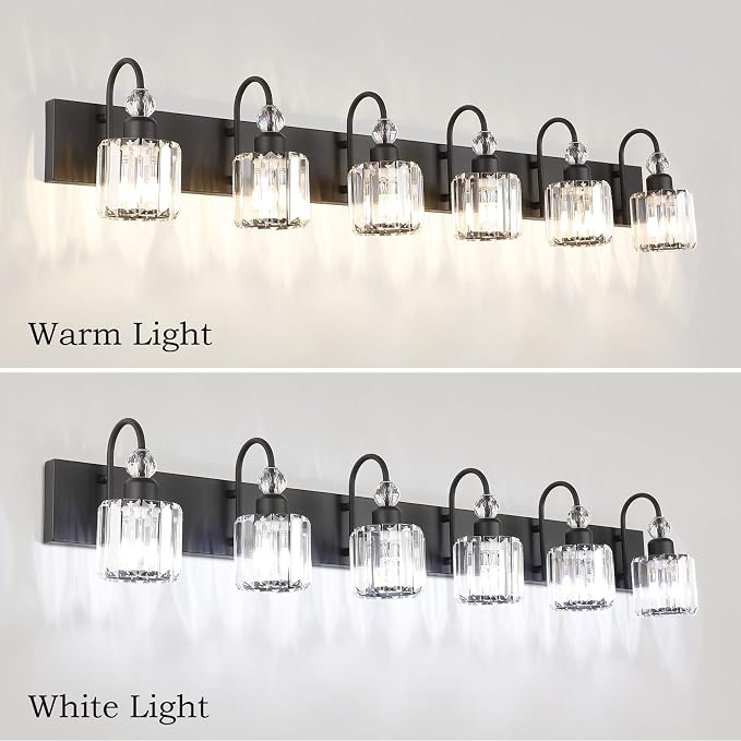 Ralbay Modern 6-Light Black Crystal Vanity Lights - Image 3