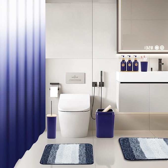 32PCS Bathroom Sets with Shower Curtain and Rugs Navy Blue Shower Curtain Set - Image 6