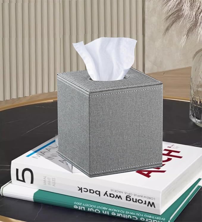 Leather Tissue Box Cover Square, Decorative Cube Tissue Box Holder - Image 2