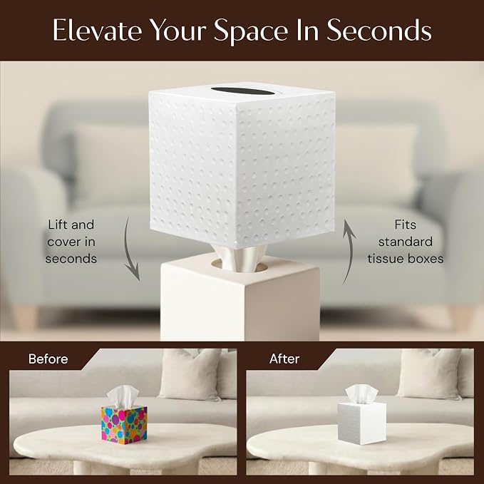 Monarch Abode Tissue Box Cover Square – Hand Hammered White Metal Tissue Holder - Image 6
