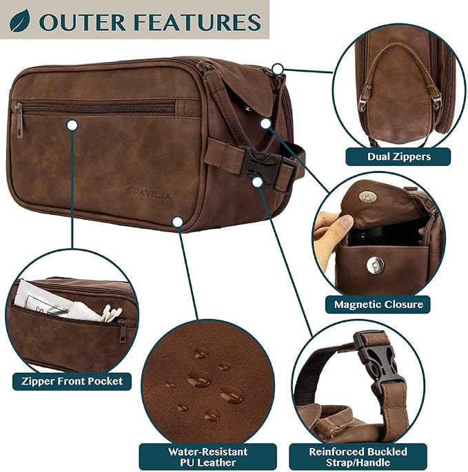 PAVILIA Toiletry Bag for Men, Travel Essentials Shaving Dopp Kit, Mens Travel - Image 3