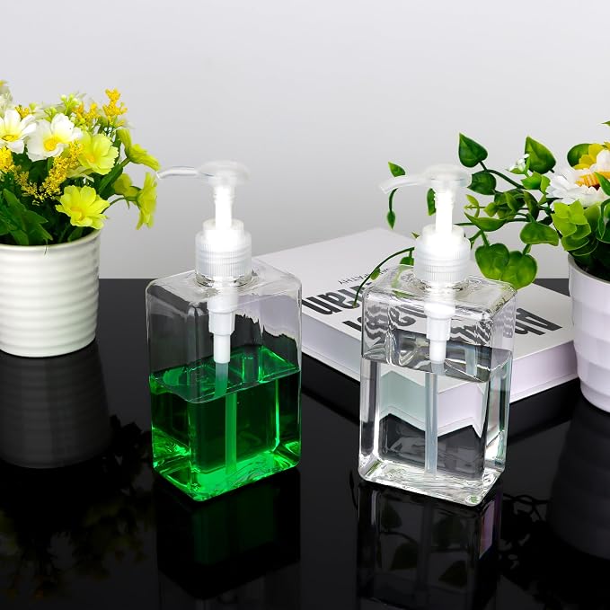 280ml Pump Bottle Dispenser Jansburg 2 Pack Refillable Flat Square Plastic - Image 4