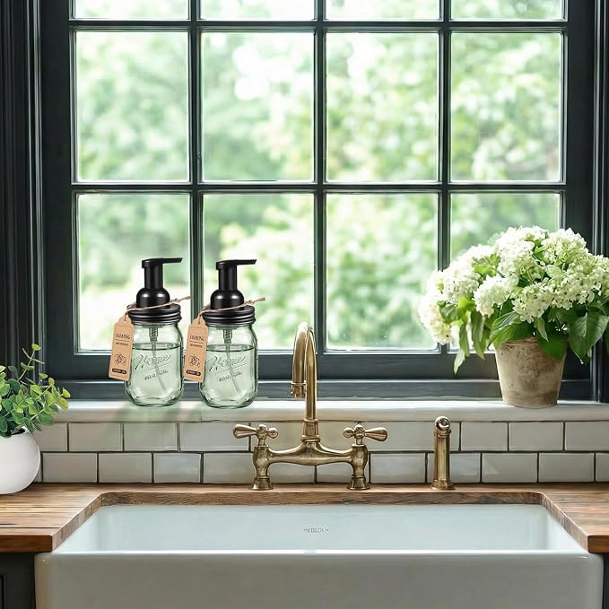 SheeChung 16 Oz Mason Jar Foaming Soap Dispenser, Stainless Steel Lid, BPA Free - Image 2