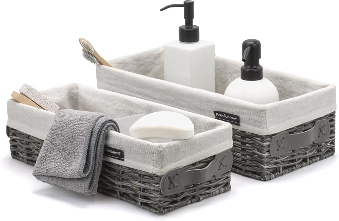 Brookstone Wicker Shelf Storage Basket Decorative Shelf Bin, bathroom - Image 4