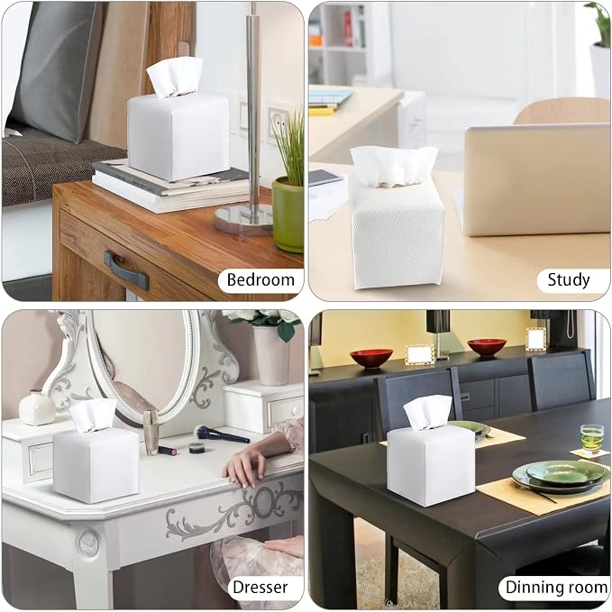2 Pack, VIVIDLY Tissue Box Cover Holder, Square Modern PU Leather Tissue Box - Image 4
