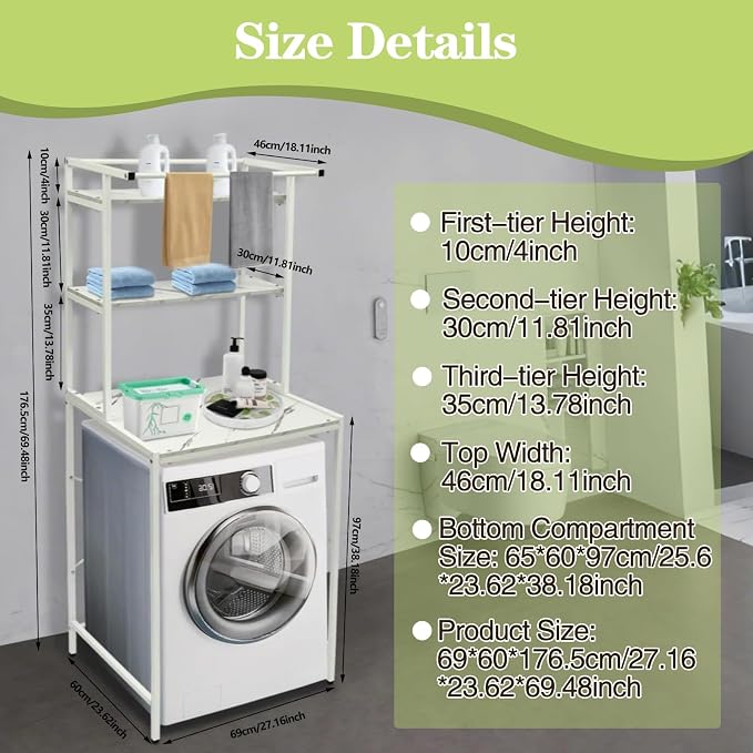 Laundry Room Storage Organizer, 3 Tier Over The Washer and Dryer Storage Shelves - Image 2