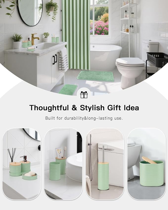 IMAVO Green Bathroom Set, Trash Can, Soap Dispenser, Soap Dish, Toothbrush - Image 7