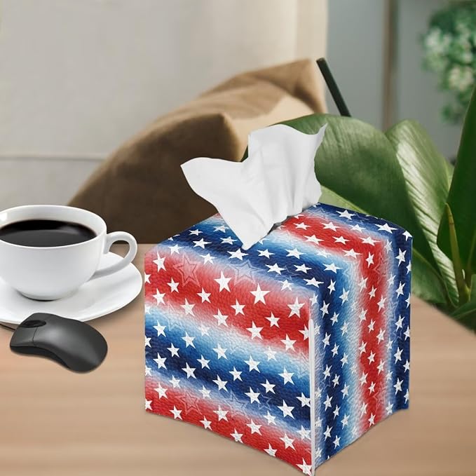 American Stars Luxury Tissue Box Cover, Elegant PU Leather Square Tissue Case - Image 4