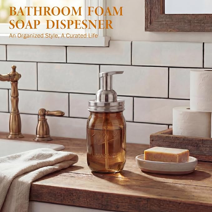 Amolliar Plastic Mason Jar Foaming Soap Dispenser Pump Lid, 16oz Foam Soap - Image 4