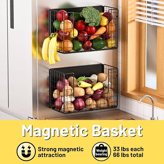 2 Set Magnetic Shelf for Fridge, Fruit Potato & Onion Storage Bins, Pantry - Image 2