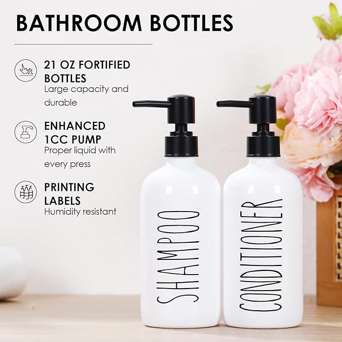 HOMCDALY Shampoo and Conditioner Dispenser Set of 3, 21oz Shower Soap Bottles - Image 4