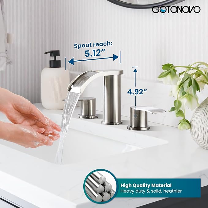 gotonovo Waterfall 8 inch Widespread Bathroom Faucet Set Bathroom Sink Faucet 3 - Image 4