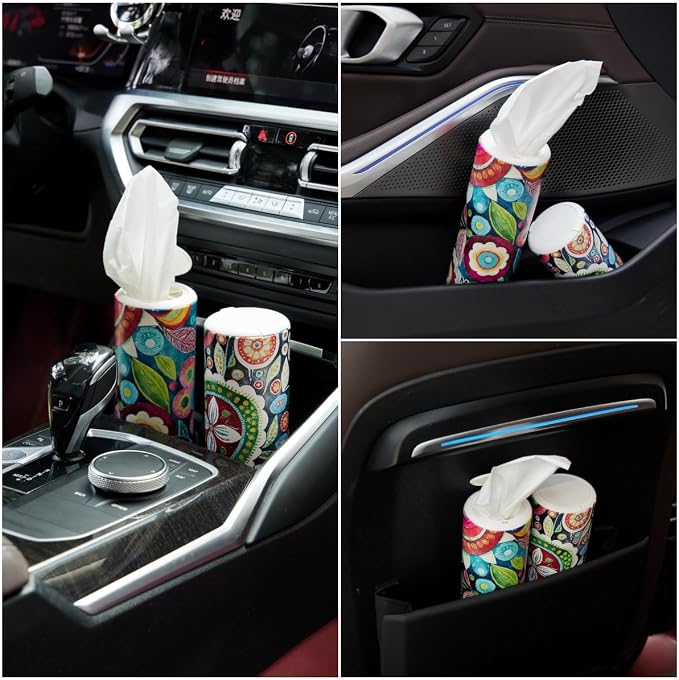 Car Tissues Holder with Facial Tissue, Travel Tissues Cylinder, Cup Holder - Image 5