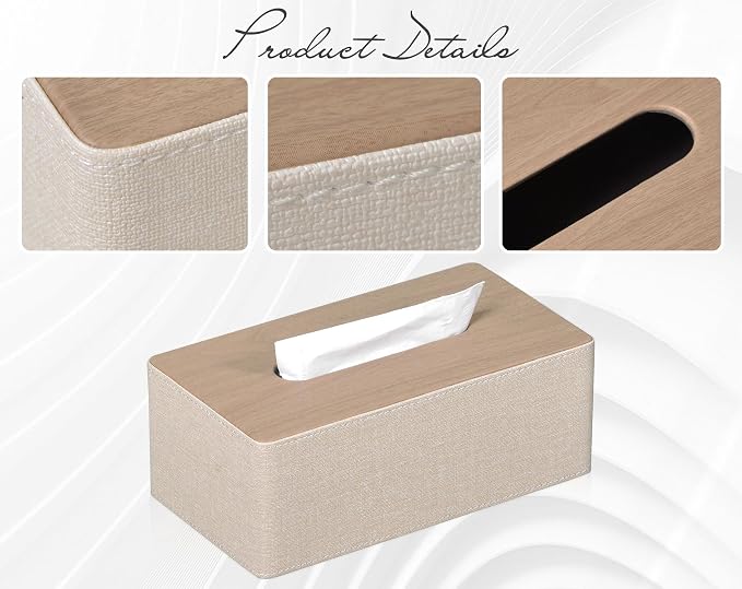 Tissue Box Cover Rectangular 9.8" x 5.3" x 4.3" Refined Modern PU Leather - Image 5