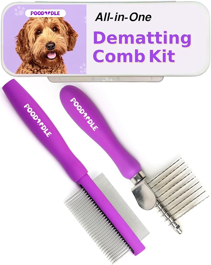 Pain-Free Dematting Comb Kit for Dogs & Cats, Dematting Rake & Detangling by Poodoodle