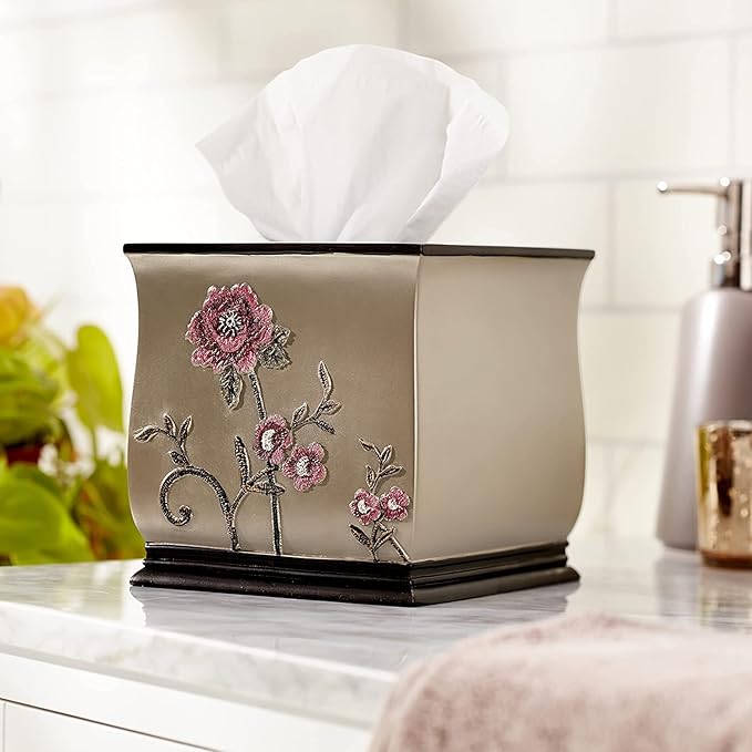 Zahari Home 2pc Larrisa Floral Bathroom Decor Set Waste Basket - Image 3