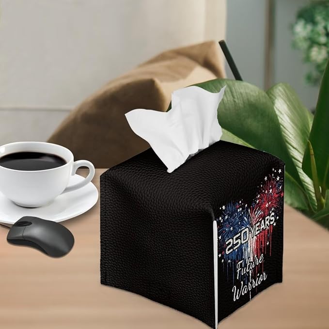 250 Years Liberty Tissue Box Holder Square PU Leather Tissue Organizer Case - Image 4