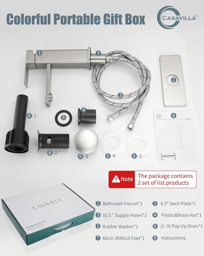 Bathroom Faucet-2 Sets, Brushed Bathroom Sink Faucets - Image 9