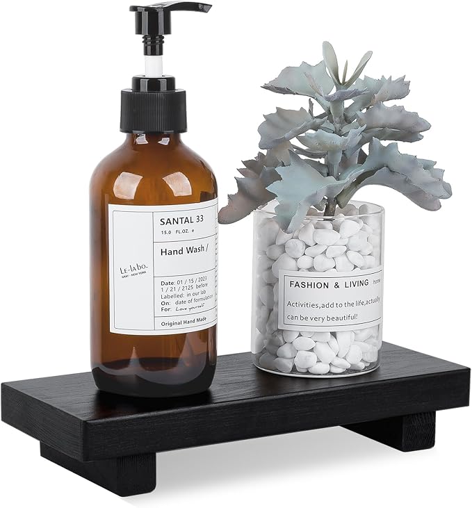 Bathroom Counter Organizer Wood Pedestal Stand Farmhouse Decorative Tray Soap by zoocatia