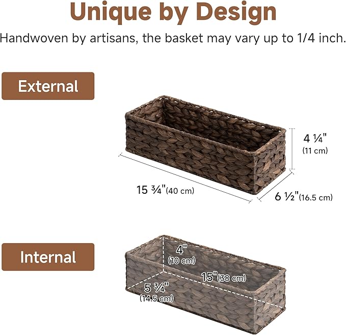 StorageWorks Brown Water Hyacinth Bathroom Basket Organizer and Storage - Image 7