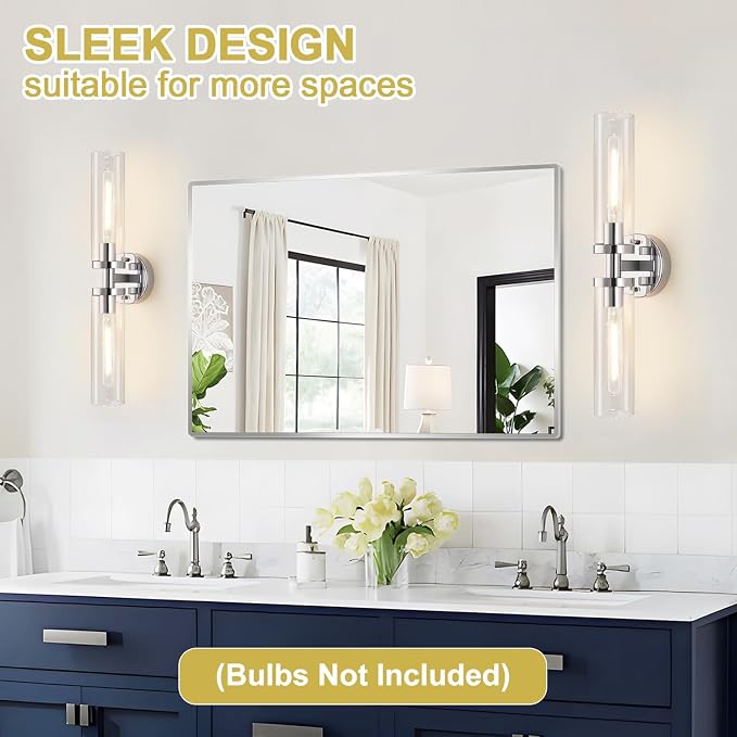 Wall Sconces Set of Two, Chrome Bathroom Sconces Wall Lighting - Image 6