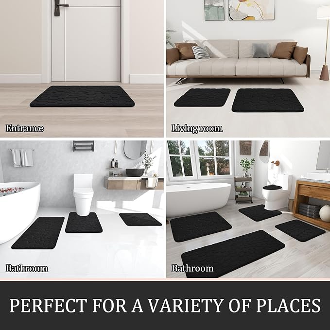 YIHOUSE Bathroom Rugs Mat Set 2 Piece Black, Memory Foam Bath Mats Sets - Image 6