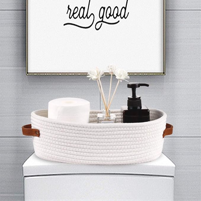 2 Pack Woven Storage Basket for Toilet Tank Top, Farmhouse Home Decor - Image 3
